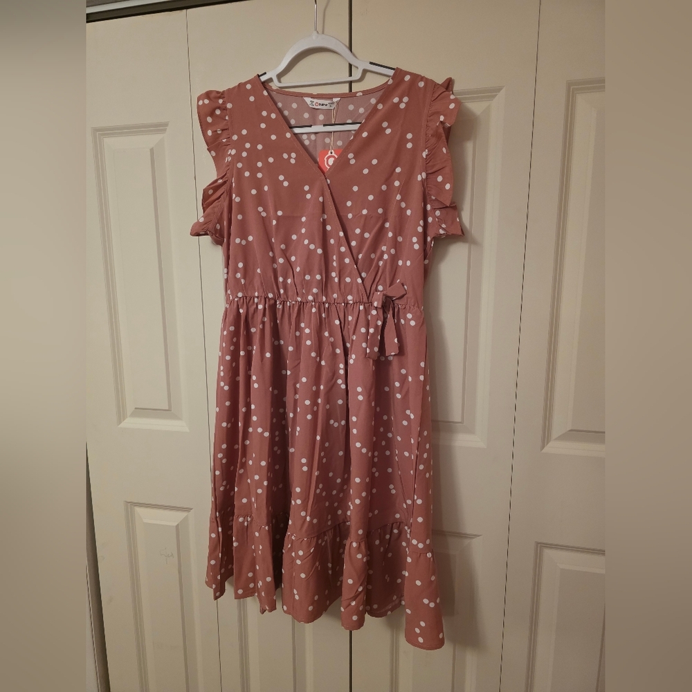 PatPat Pink and White Polka Dot Dress